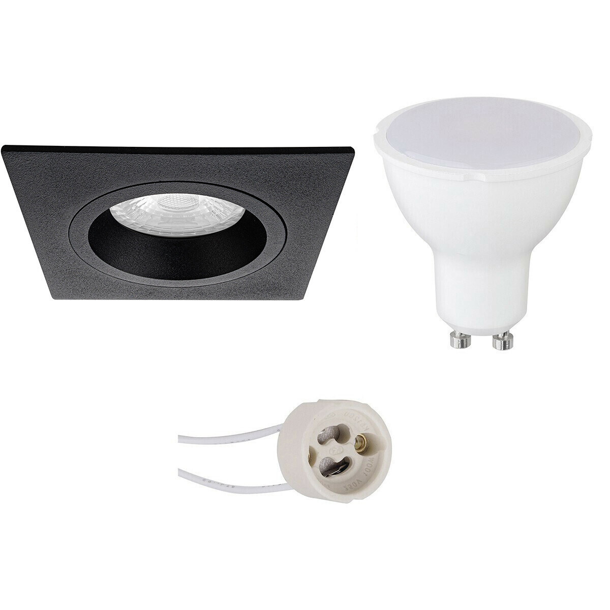 LED Spot Set - Aigi - Pragmi Rodos Pro - GU10 Fitting - Inbouw Vierkant - Mat Zwart - 6W - Helder/Koud Wit 6400K - 93mm