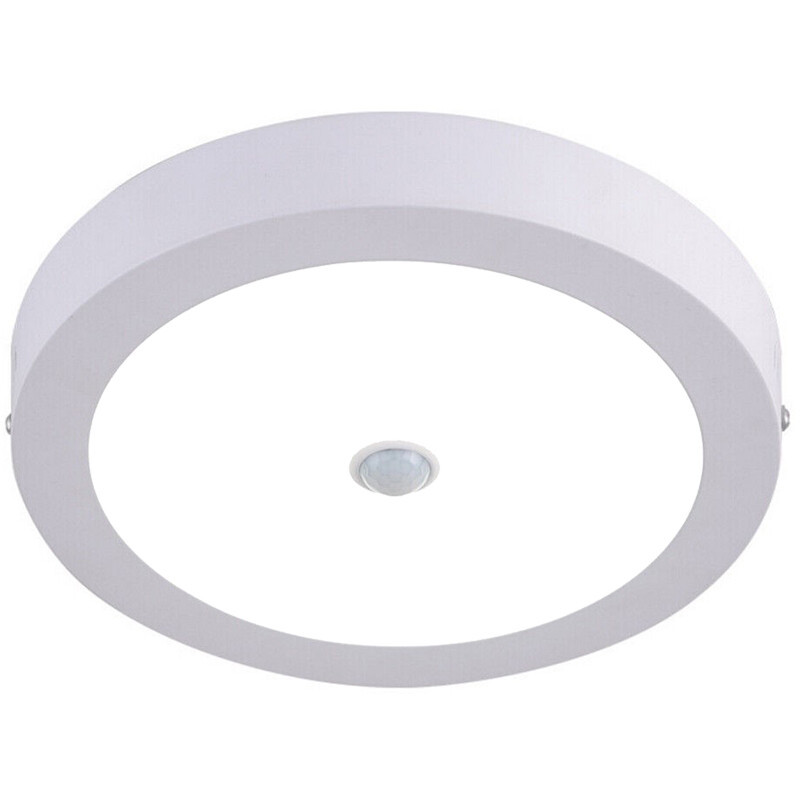 LED Downlight - Facto Dury - PIR Bewegingssensor 360° + Dag en Nacht Sensor - 18W - Helder/Koud Wit 5700K - Opbouw - Rond - Mat Wit - OSRAM LEDs