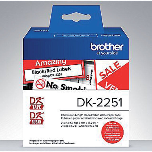 Etiket Brother DK-22251 62mm 15-meter zwart/rood | Rol a 15 meter | 3 stuks