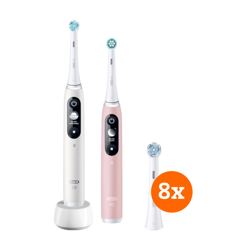 Oral-B iO Series 6n Duo Pack Wit en Roze + iO Ultimate Clean opzetborstels (8 stuks)