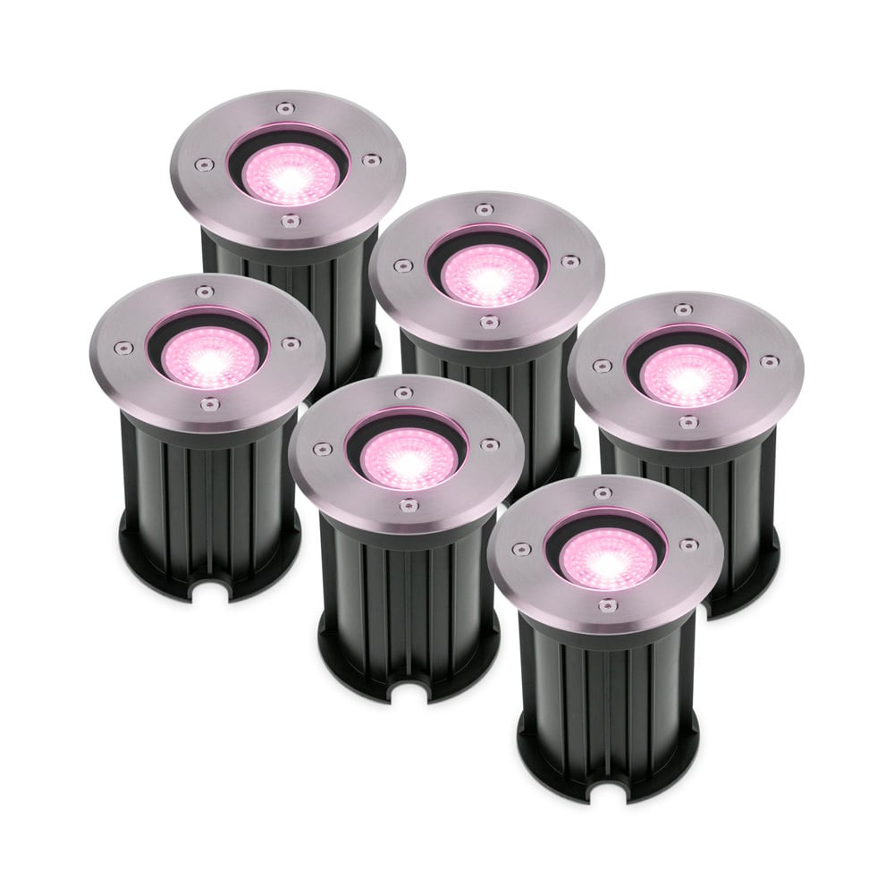 HOFTRONIC SMART 6x Maisy Smart LED Grondspot - Rond - RVS - RGBWW - 5 Watt - IP67 straal waterdicht - 3 jaar garantie