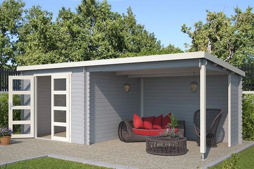 Outdoor Life Products | Tuinhuis met Overkapping Manuel 600 x 275 | Gecoat | Platinum Grey-Wit