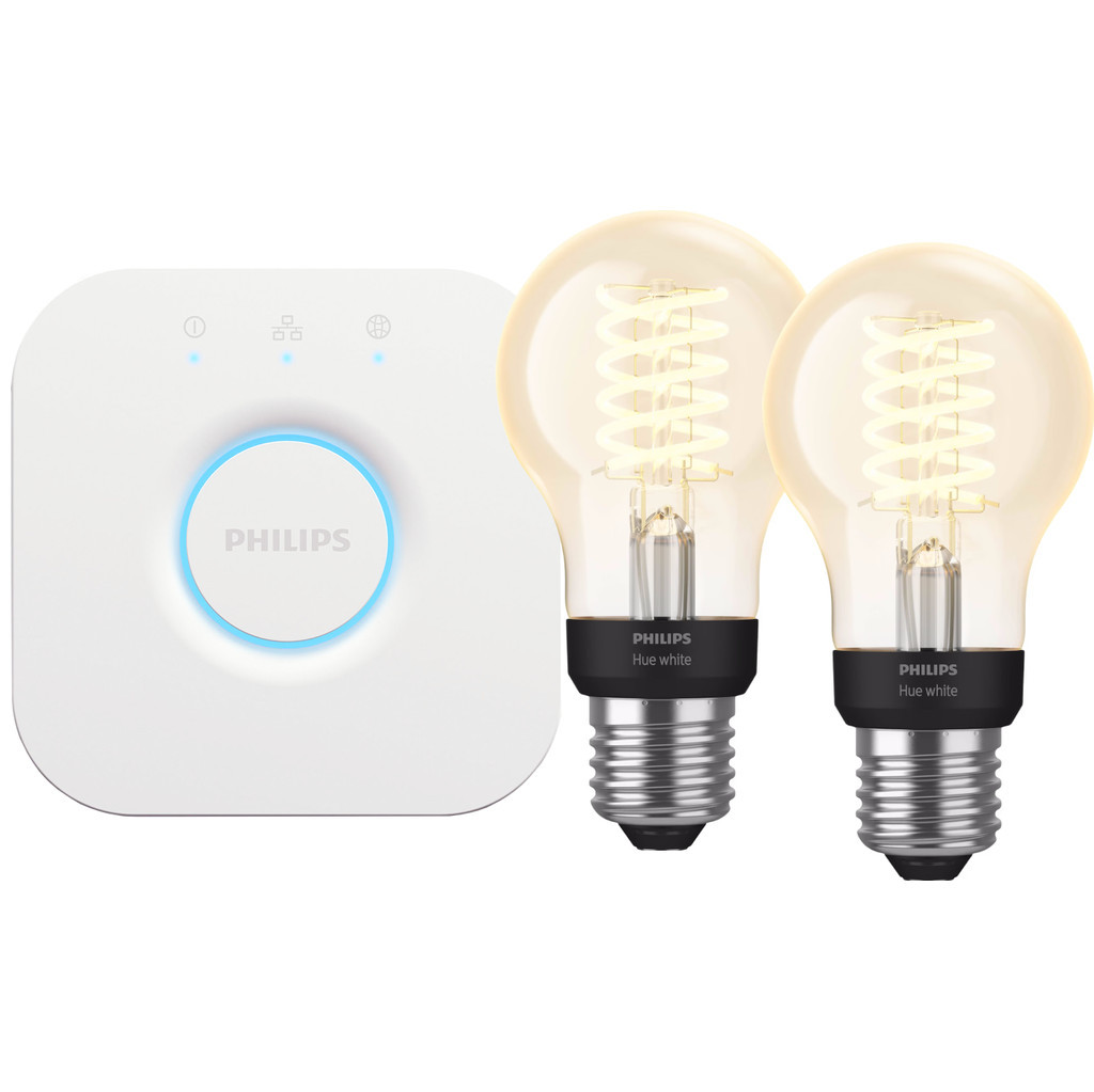 Philips Hue Filament White Standaard E27 2-Pack + bridge