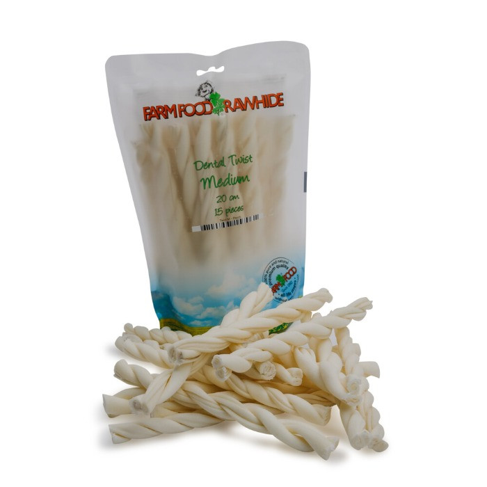 FarmFood Rawhide Dental Twist M hondensnack 20cm 15 stuks