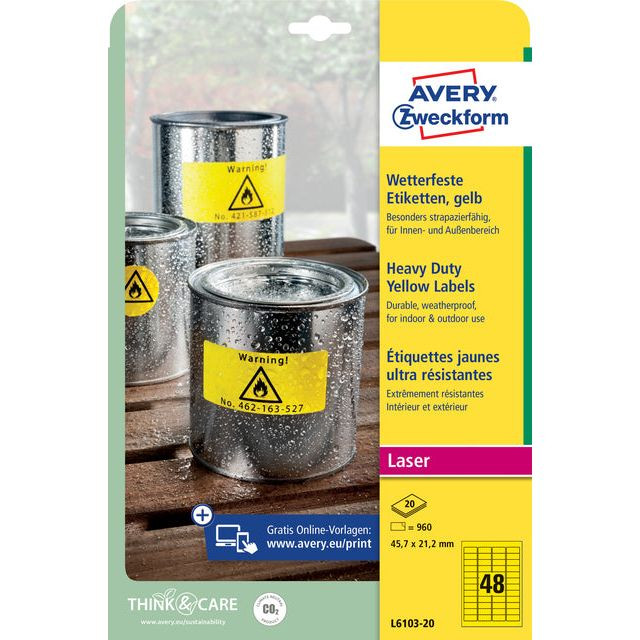 Avery Etiketten Heavy Duty ft 45,7 x 21,2 mm geel