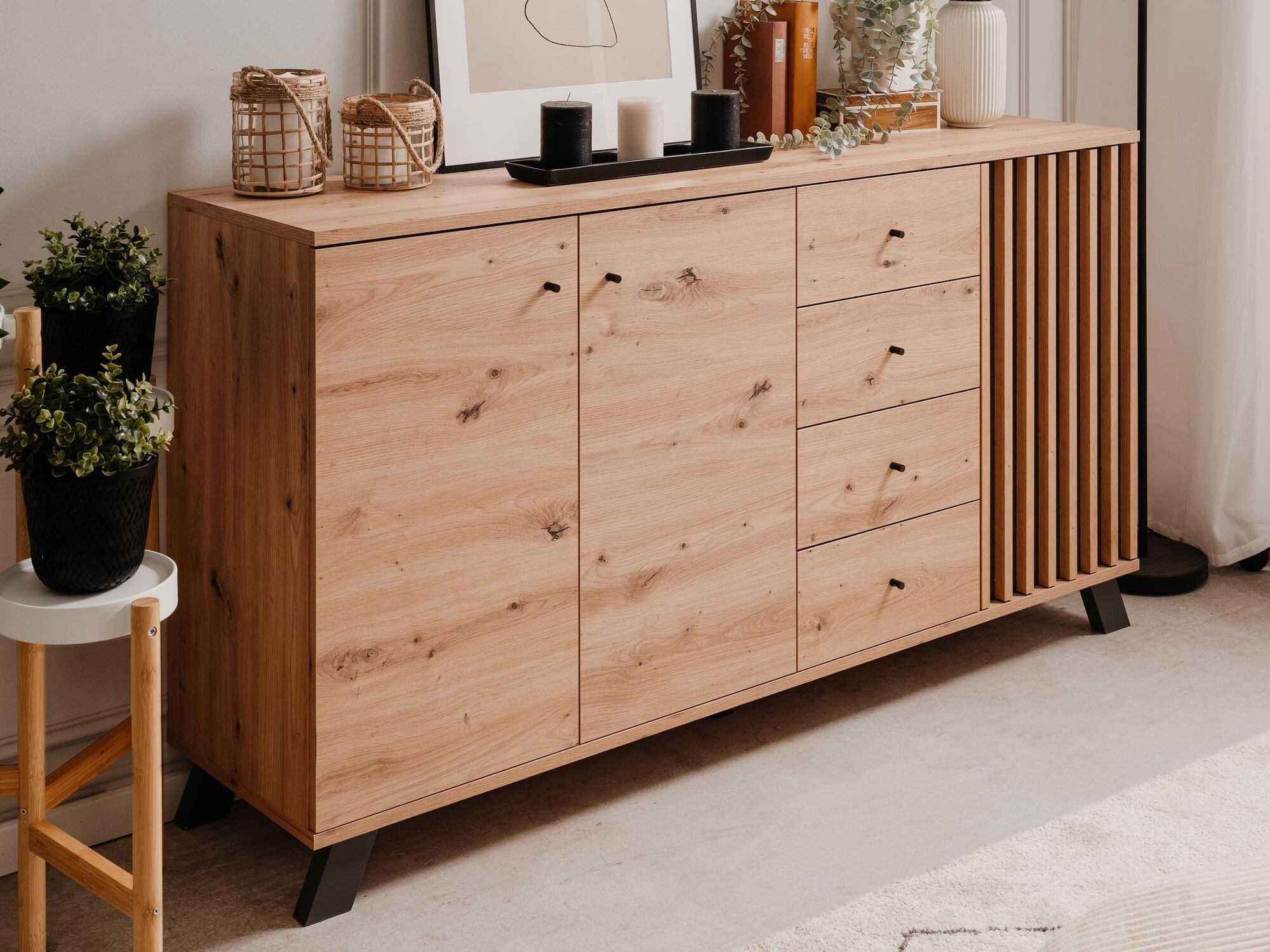 Dressoir MEDINA 3 deuren 4 lades artisan eik/antraciet