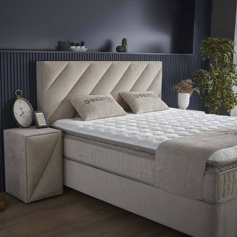 2-Persoons Boxspring met opbergruimte - Shinebedd - Beige 160x200 cm - Pocketveringen - Inclusief Topper - Dekbed-Discounter.nl