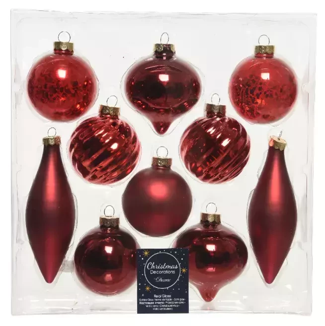 Decoris kerstballen set glas Rood 10st