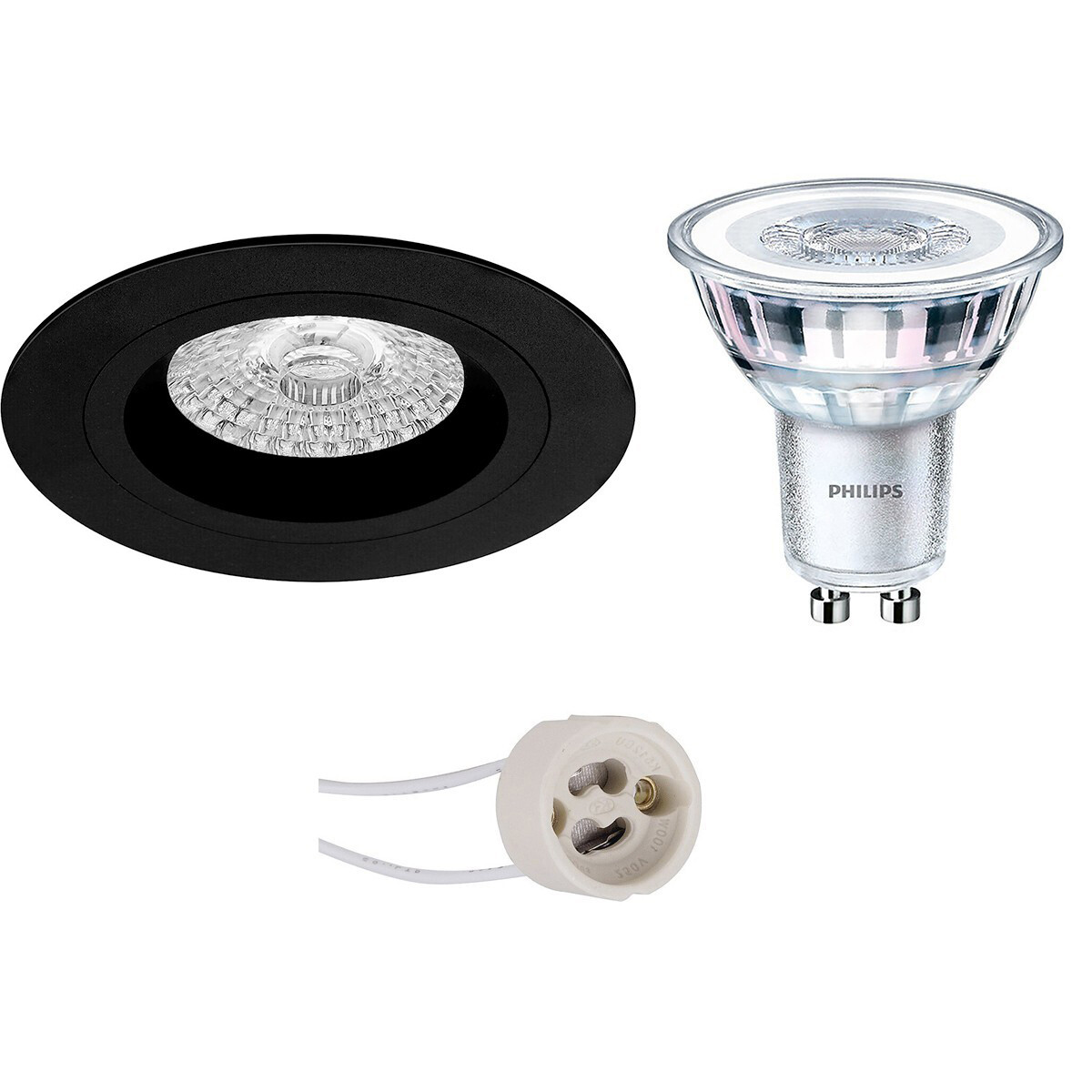 LED Spot Set - Pragmi Rodos Pro - GU10 Fitting - Inbouw Rond - Mat Zwart - Ø93mm - Philips - CorePro 830 36D - 4W - Warm Wit 3000K - Dimbaar