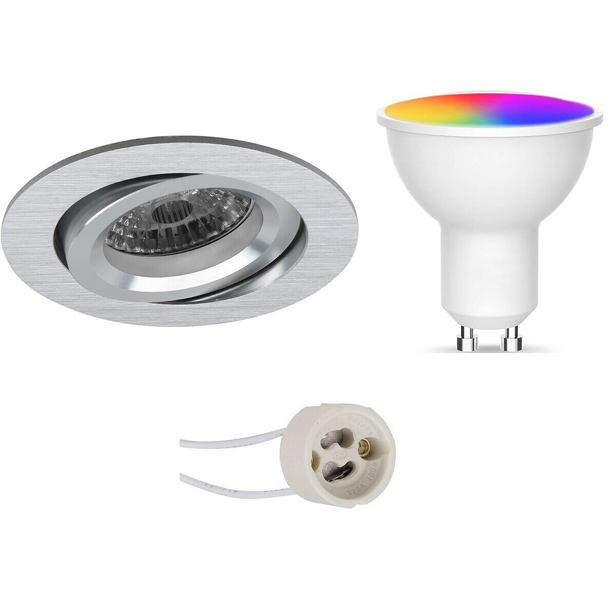 LED Spot Set GU10 - Facto - Smart LED - Wifi LED - Slimme LED - 5W - RGB+CCT - Aanpasbare Kleur - Dimbaar - Pragmi Aerony Pro - Inbouw Rond - Mat Zilver - Kantelbaar - Ø82mm