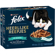 Felix Heerlijke Reepjes Vis Selectie met zalm, tonijn, kabeljauw, schol in saus natvoer kat 4 x (12 x 80 g)