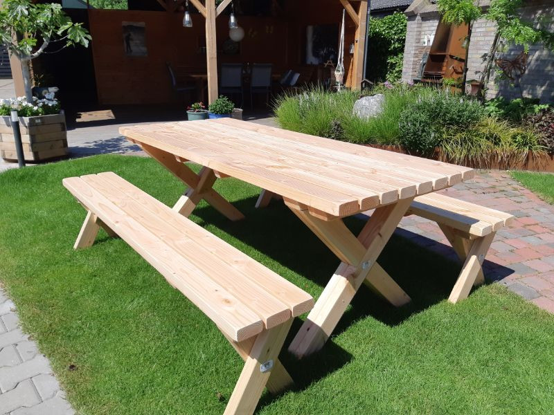 Picknicktafel Douglas hout | Picknickset met tafel met x poot 300 cm Gemonteerd