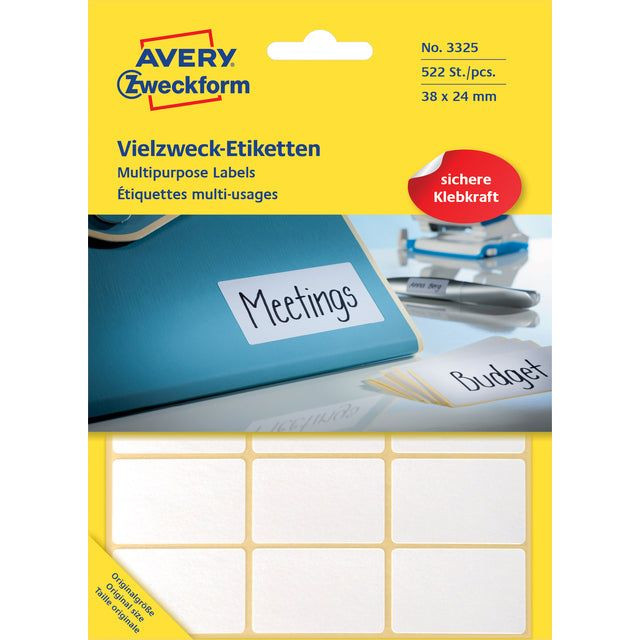 Avery Zweckform 3325 mini etiketten ft 38 x 24 mm (b x h), 522 etiketten, wit