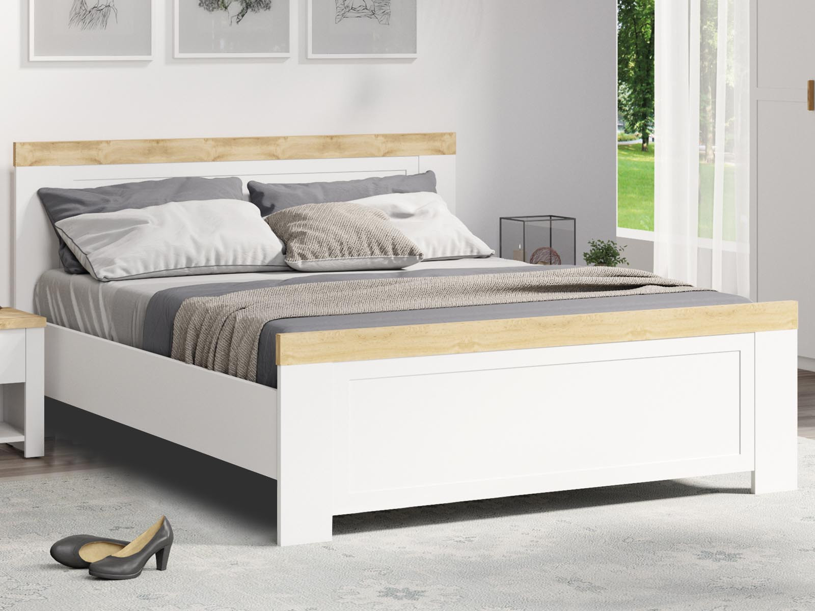 Tweepersoonsbed NINEA 180x200 cm wit/wotan eik zonder lade