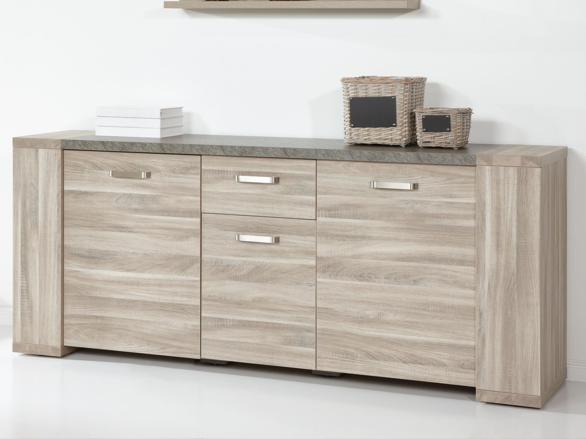 Dressoir STONAGE 3 deuren 1 lade 205 cm spint eik grijs/marmer