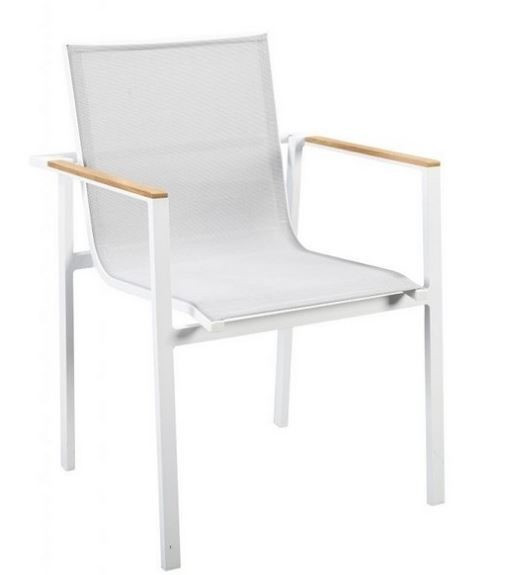 Mizu stackable dining chair alu white/grey textilene - Yoi