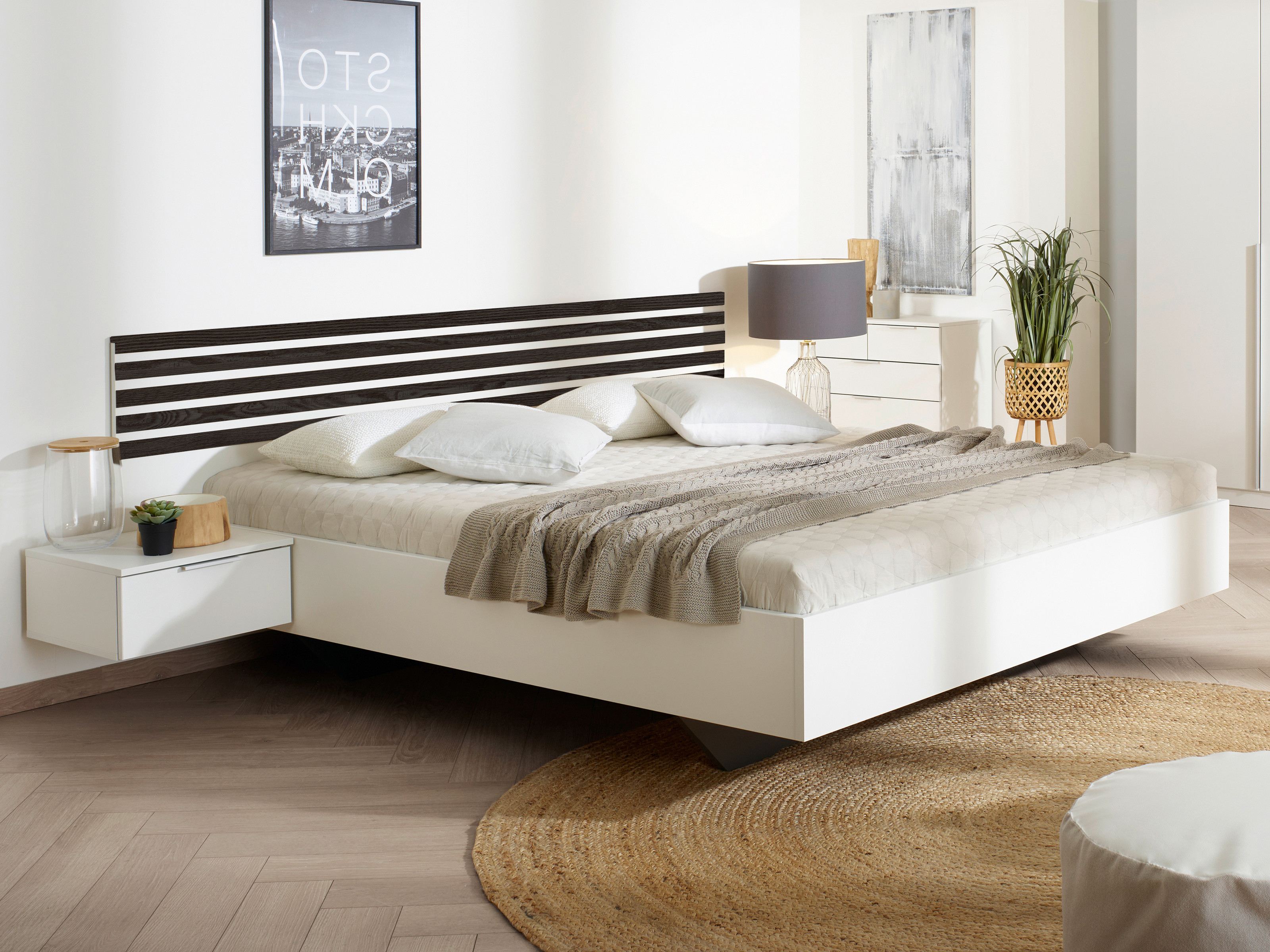 Tweepersoonsbed LATINO 180x200 cm wit/zwarte eik