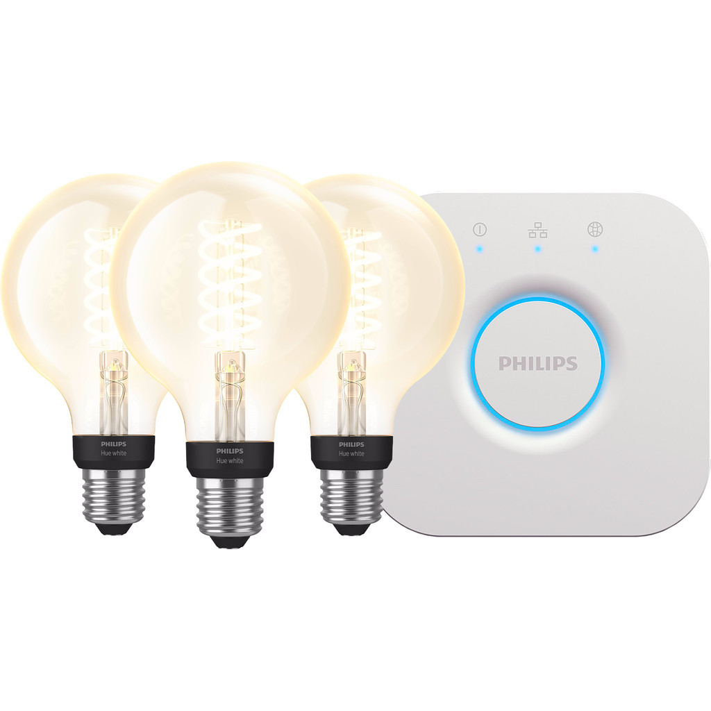 Philips Hue Filament White Globe 3-Pack + Bridge