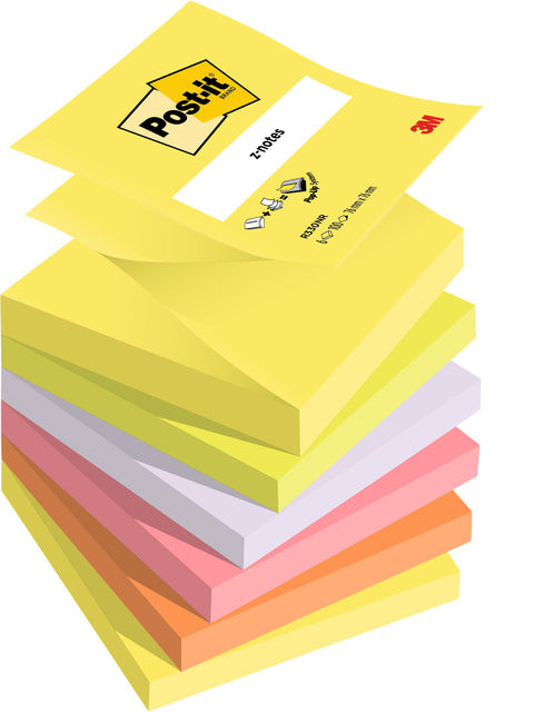 Post-it Z-notes, 100 vel, ft 76 x 76 mm, neonkleuren, pak van 6 stuks