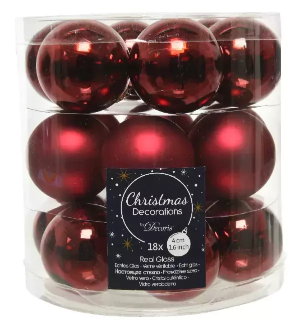 Decoris kerstballen glas rood 4cm 18st