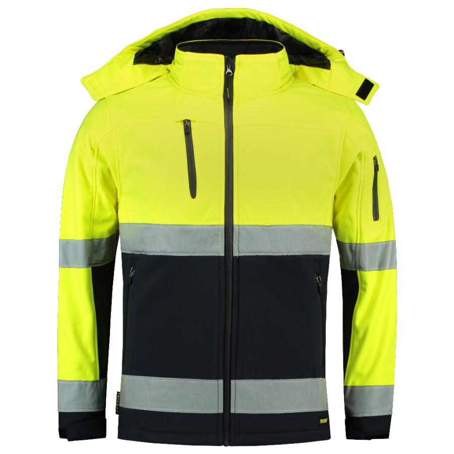 Tricorp softshell jack - Bi-color - Safety - 403007 - fluor geel/marine blauw - maat XL