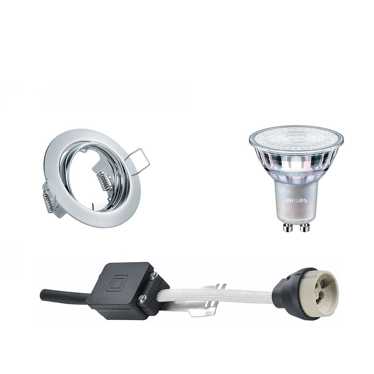 LED Spot Set - GU10 Fitting - Inbouw Rond - Glans Chroom - Kantelbaar Ø83mm - Philips - MASTER 927 36D VLE - 4.9W - Warm Wit 2200K-2700K - DimTone Dimbaar