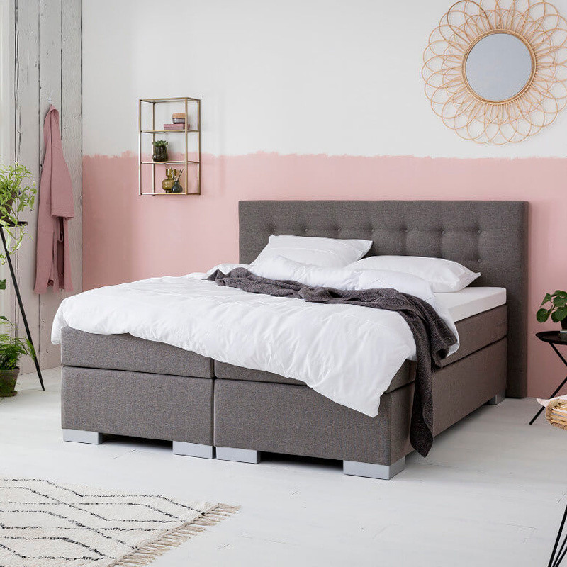 Boxspring Eros - Zwart & Wit & Grijs & Antraciet & Beige 0x0 cm - Pocketvering - Inclusief Topper - Dekbed-Discounter.nl