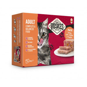 Voskes Adult - Paté kalkoen met kip & pompoen natvoer kat (8x85 g) 8 verpakkingen (64 x 85 g)