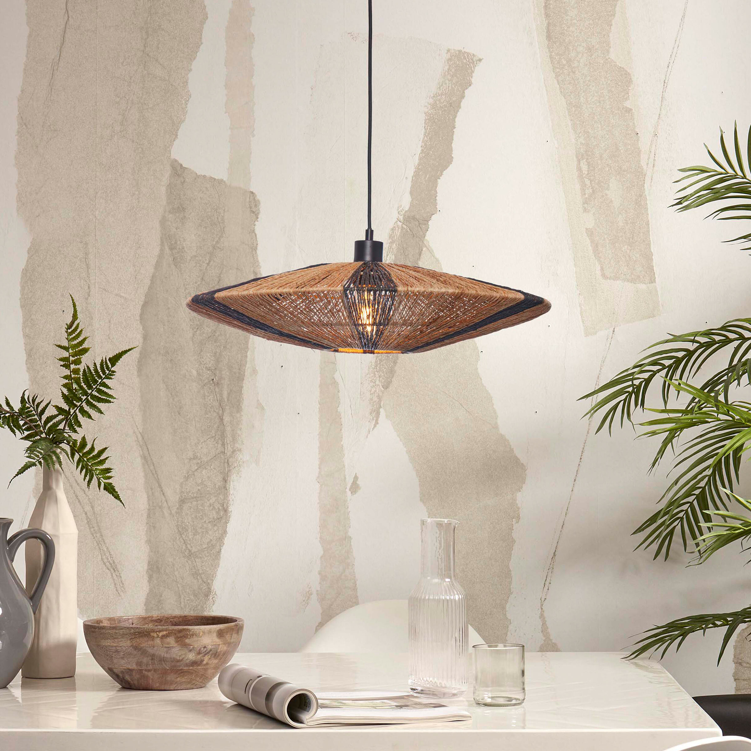 GOOD&MOJO Hanglamp 'Iguazu' Jute, 40cm, kleur Naturel/Zwart