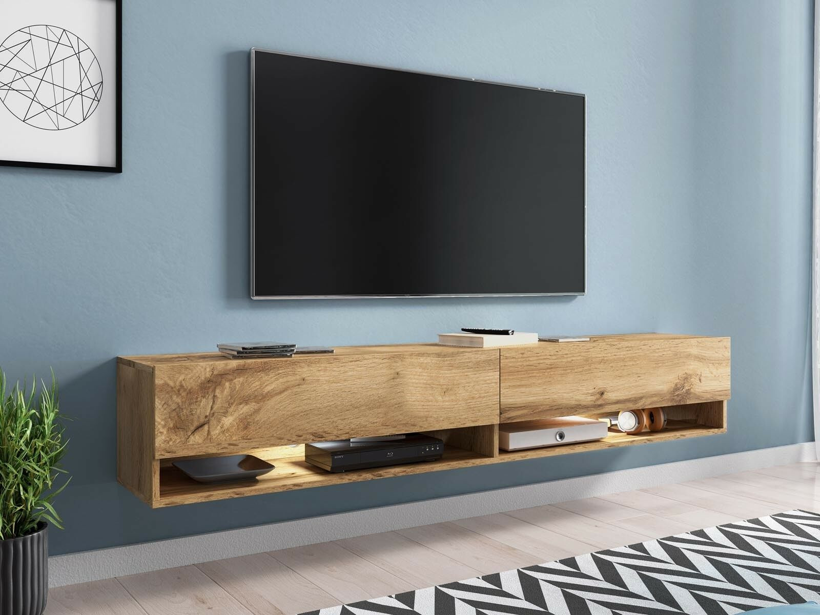 TV-meubel ACAPULCO 2 klapdeuren 180 cm wotan eik met led