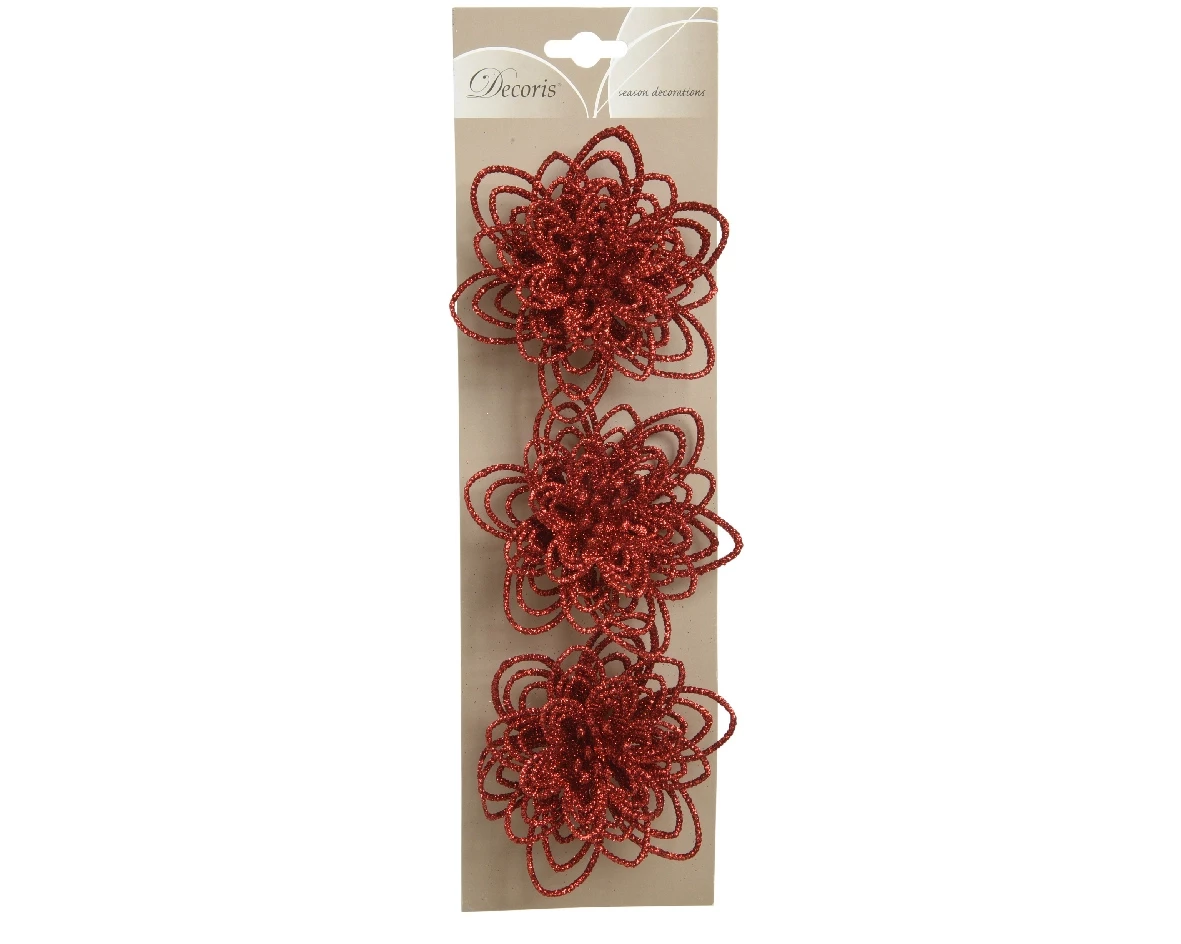 Bloemclip 3x10cm kerst rood 3st