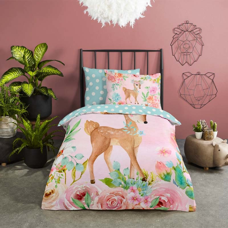 Kinderdekbedovertrek Dekbedovertrek Sweet Bambi - 200x140 cm Roze - Dessin: Dieren - Good Morning - Dekbed-Discounter.nl