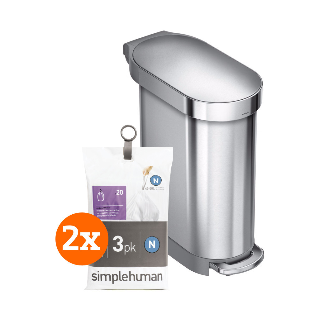 Simplehuman Slim 45 Liter Rvs + Vuilniszakken (120 stuks)