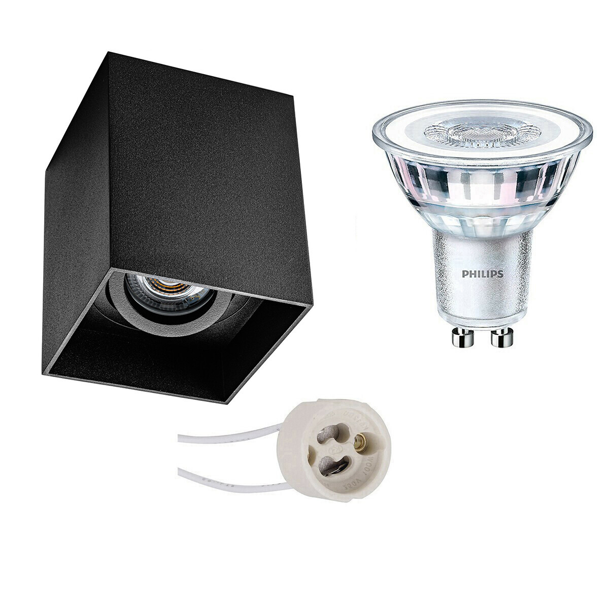 Opbouwspot Set - Pragmi Luxina Pro - GU10 Fitting - Opbouw Vierkant - Mat Zwart - Verdiept - Kantelbaar - 90mm - Philips - CorePro 830 36D - 4W - Warm Wit 3000K - Dimbaar