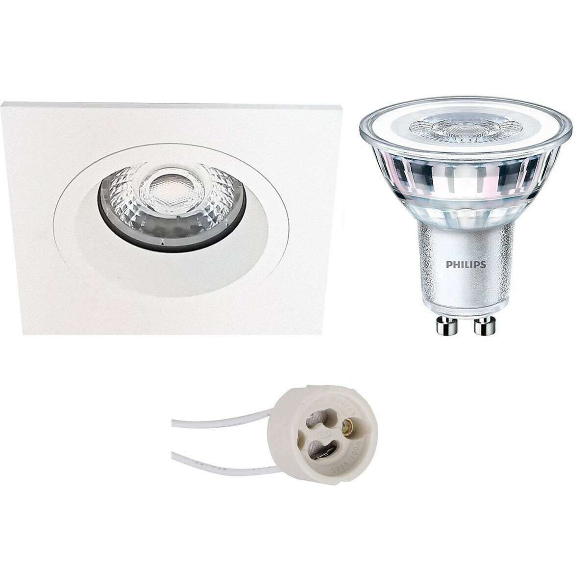 LED Spot Set - Pragmi Rodos Pro - GU10 Fitting - Inbouw Vierkant - Mat Wit - 93mm - Philips - CorePro 827 36D - 3.5W - Warm Wit 2700K