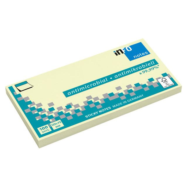 Memoblok Info Notes antimicrobiëel 125x75mm geel