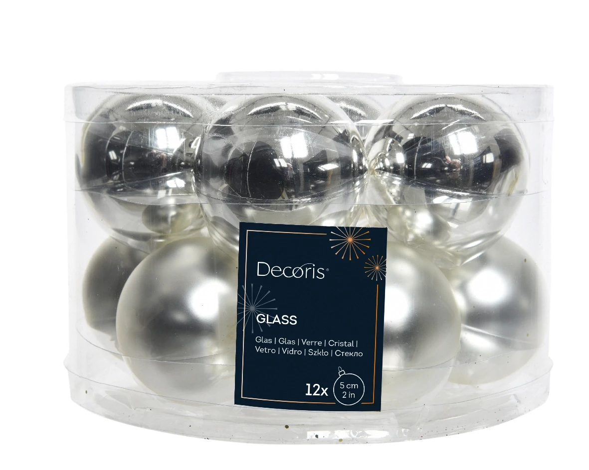 Decoris kerstballen Glas 12st zilver 5cm