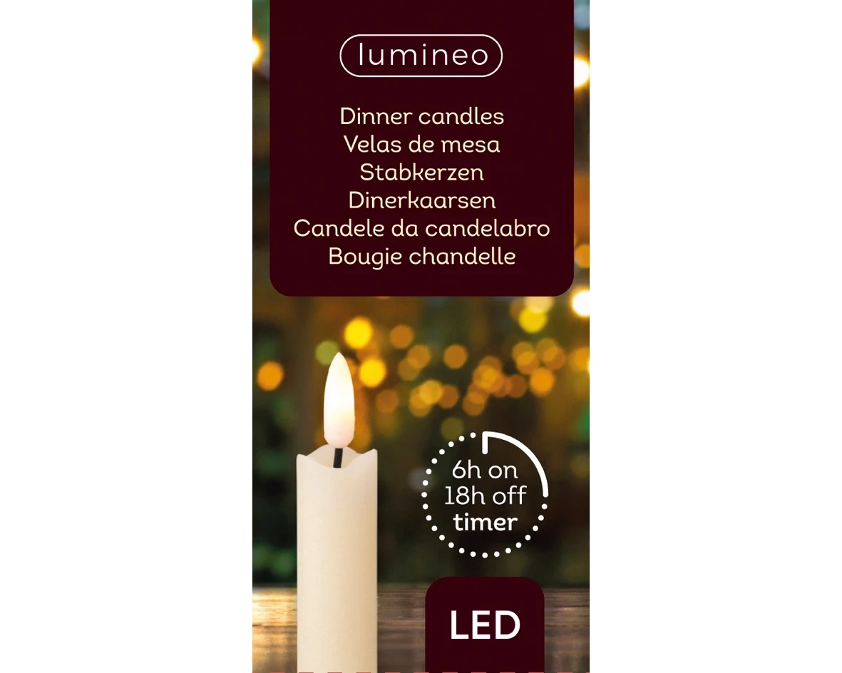 Lumineo LED dinerkaars 2st x24cm creme/warm wit 2st