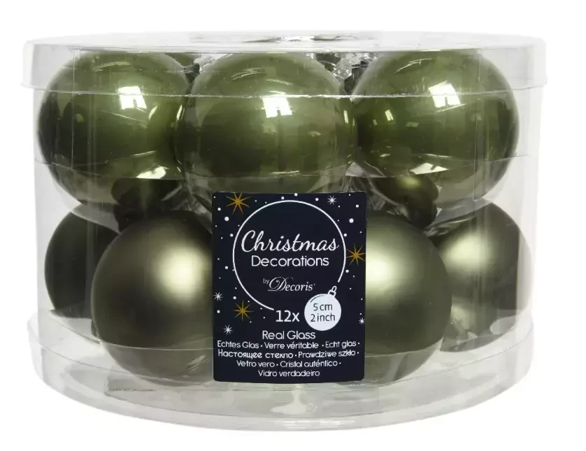 Decoris kerstballen glas 12st mos groen 5cm