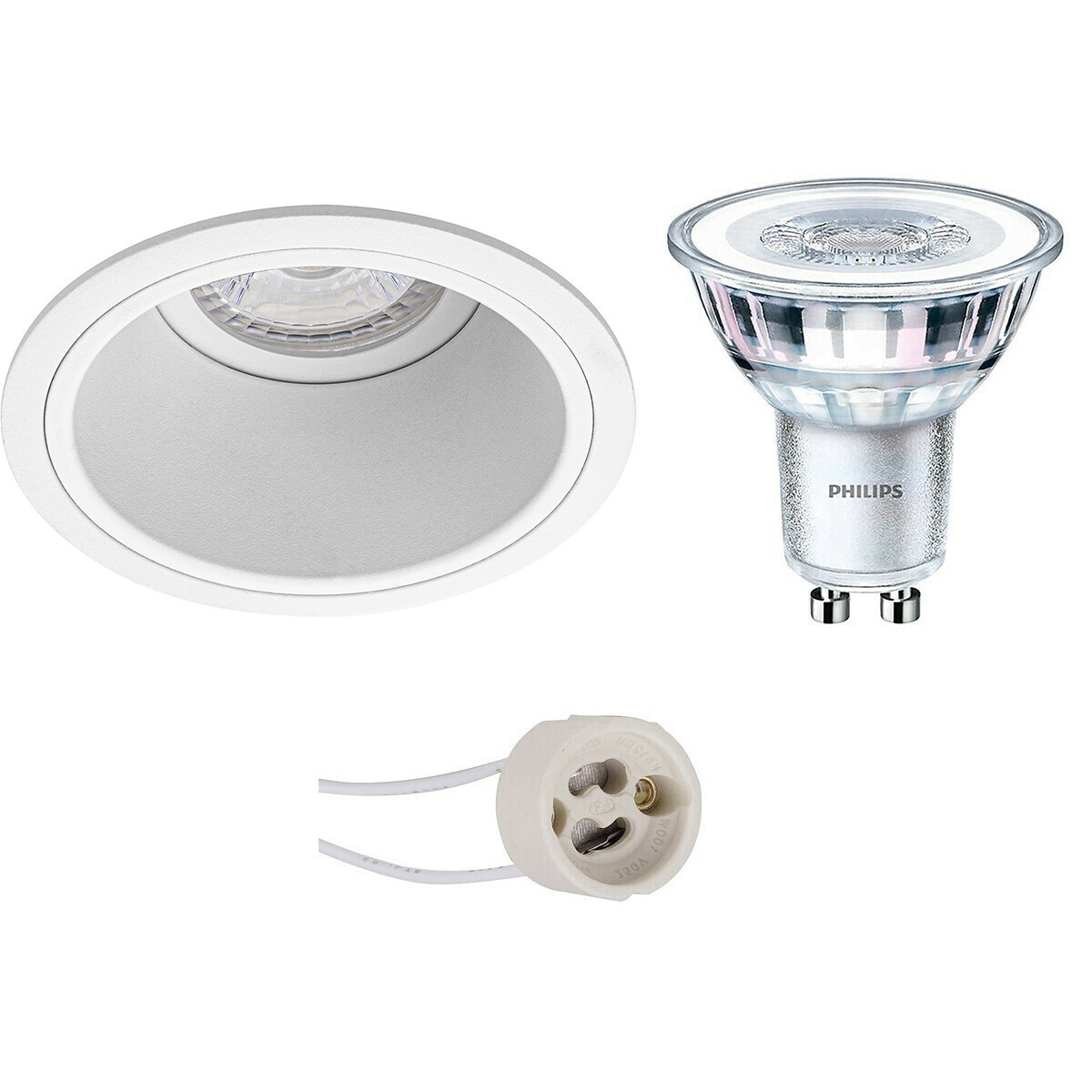 LED Spot Set - Pragmi Minko Pro - GU10 Fitting - Inbouw Rond - Mat Wit - Verdiept - Ø90mm - Philips - CorePro 830 36D - 5W - Warm Wit 3000K - Dimbaar