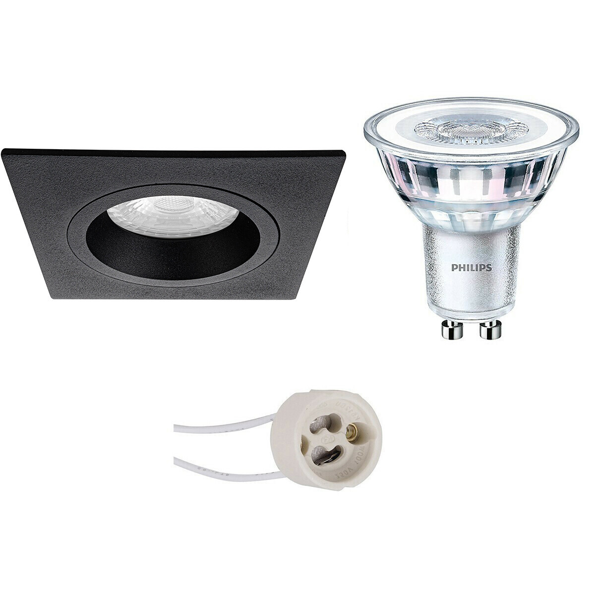 LED Spot Set - Pragmi Rodos Pro - GU10 Fitting - Inbouw Vierkant - Mat Zwart - 93mm - Philips - CorePro 830 36D - 5W - Warm Wit 3000K - Dimbaar