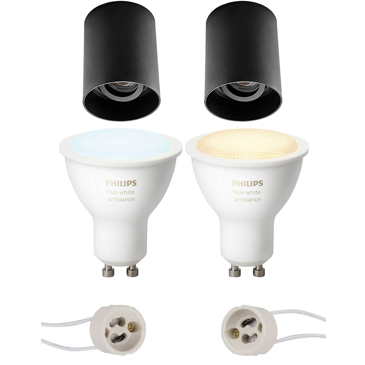 Pragmi Luxina Pro - Opbouw Rond - Mat Zwart - Verdiept - Kantelbaar - Ø90mm - Philips Hue - Opbouwspot Set GU10 - White Ambiance - Bluetooth