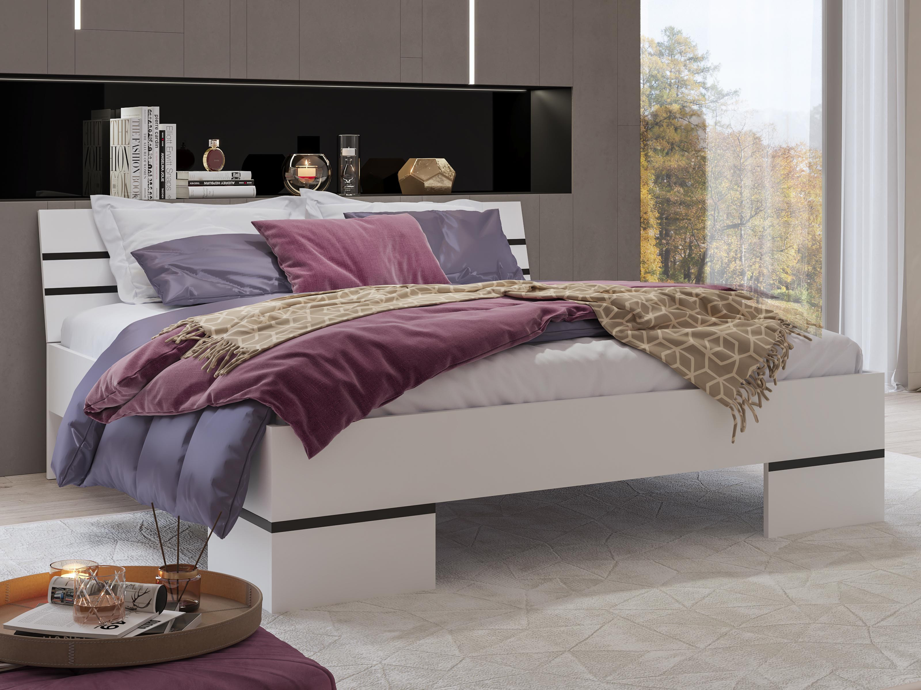 Tweepersoonsbed VOLANI 180x200 cm wit/hoogglans wit