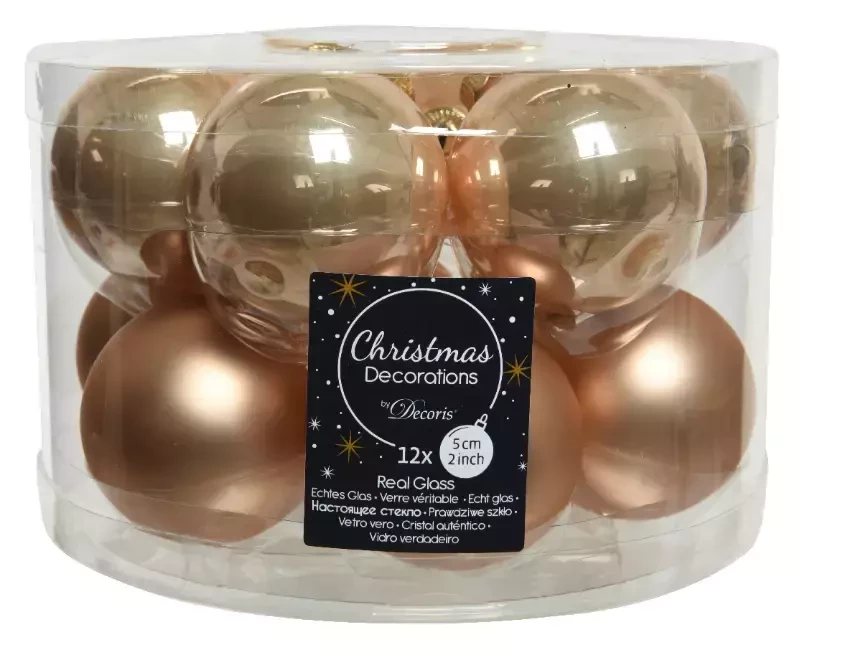 Decoris kerstballen glas 12st toffee 5cm