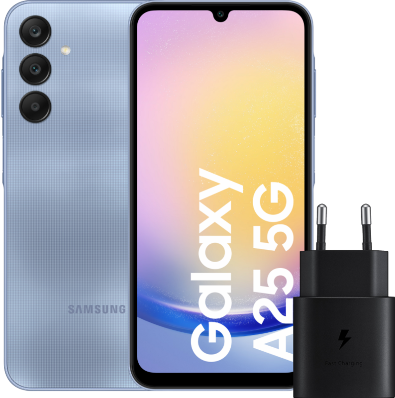 Samsung Galaxy A25 128GB Blauw 5G + Samsung Oplader 25 Watt Zwart