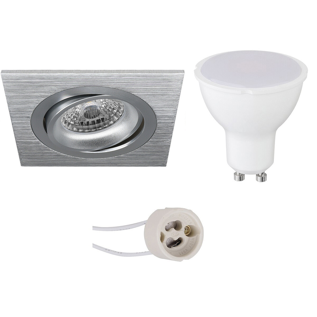 LED Spot Set - Aigi - Pragmi Borny Pro - GU10 Fitting - Inbouw Vierkant - Mat Zilver - 8W - Helder/Koud Wit 6400K - Kantelbaar - 92mm