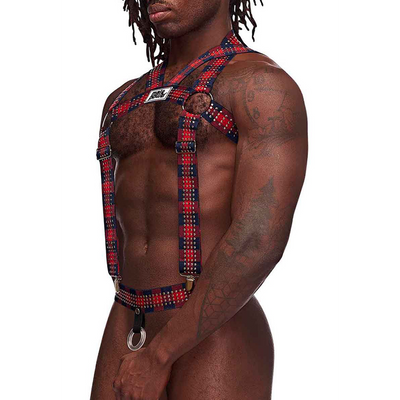 Male Power Elastic Harness with Studs - One Size - Red