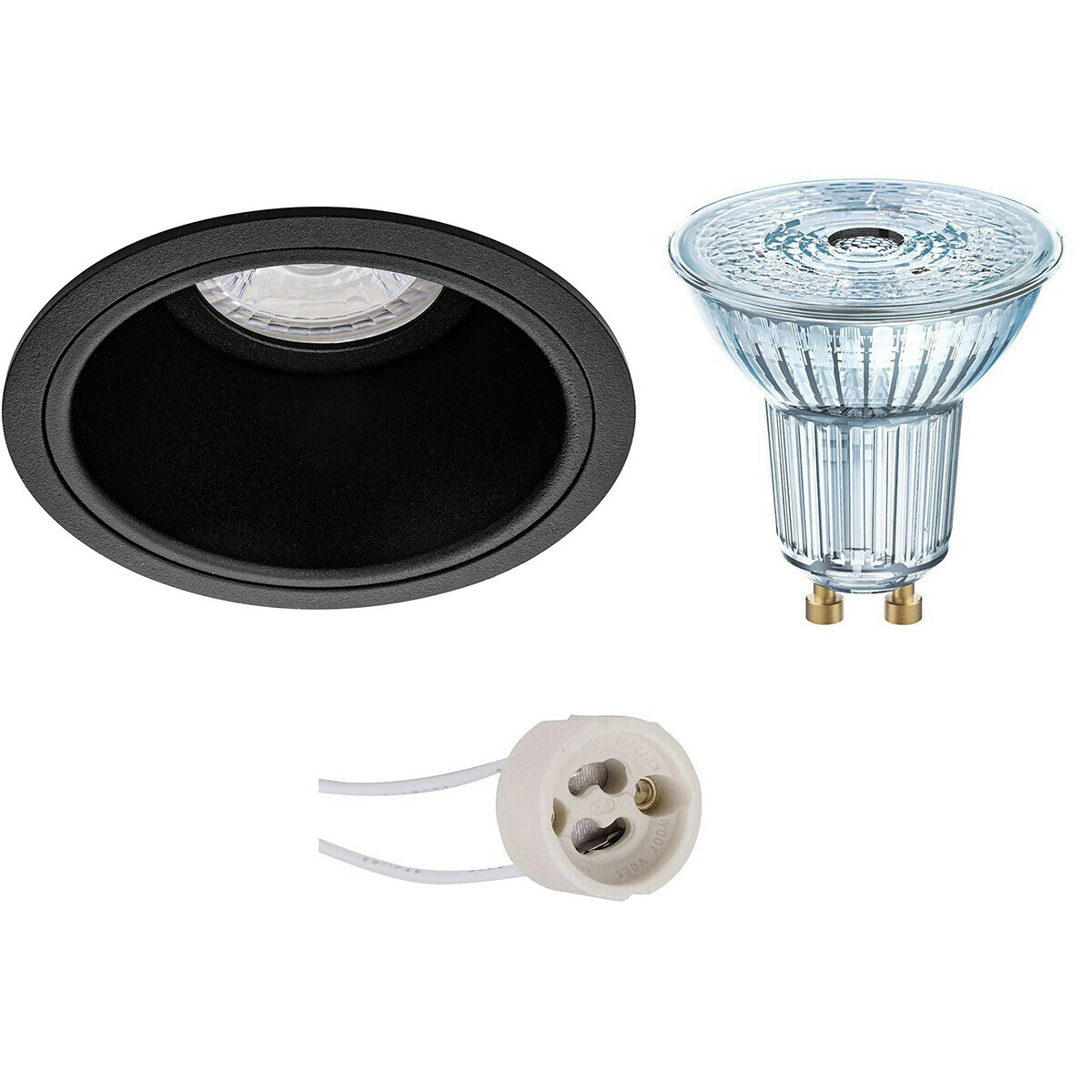 LED Spot Set - LEDVANCE Parathom PAR16 927 36D - Pragmi Minko Pro - GU10 Fitting - Dimbaar - Inbouw Rond - Mat Zwart - 3.7W - Warm Wit 2700K - Verdiept - Ø90mm