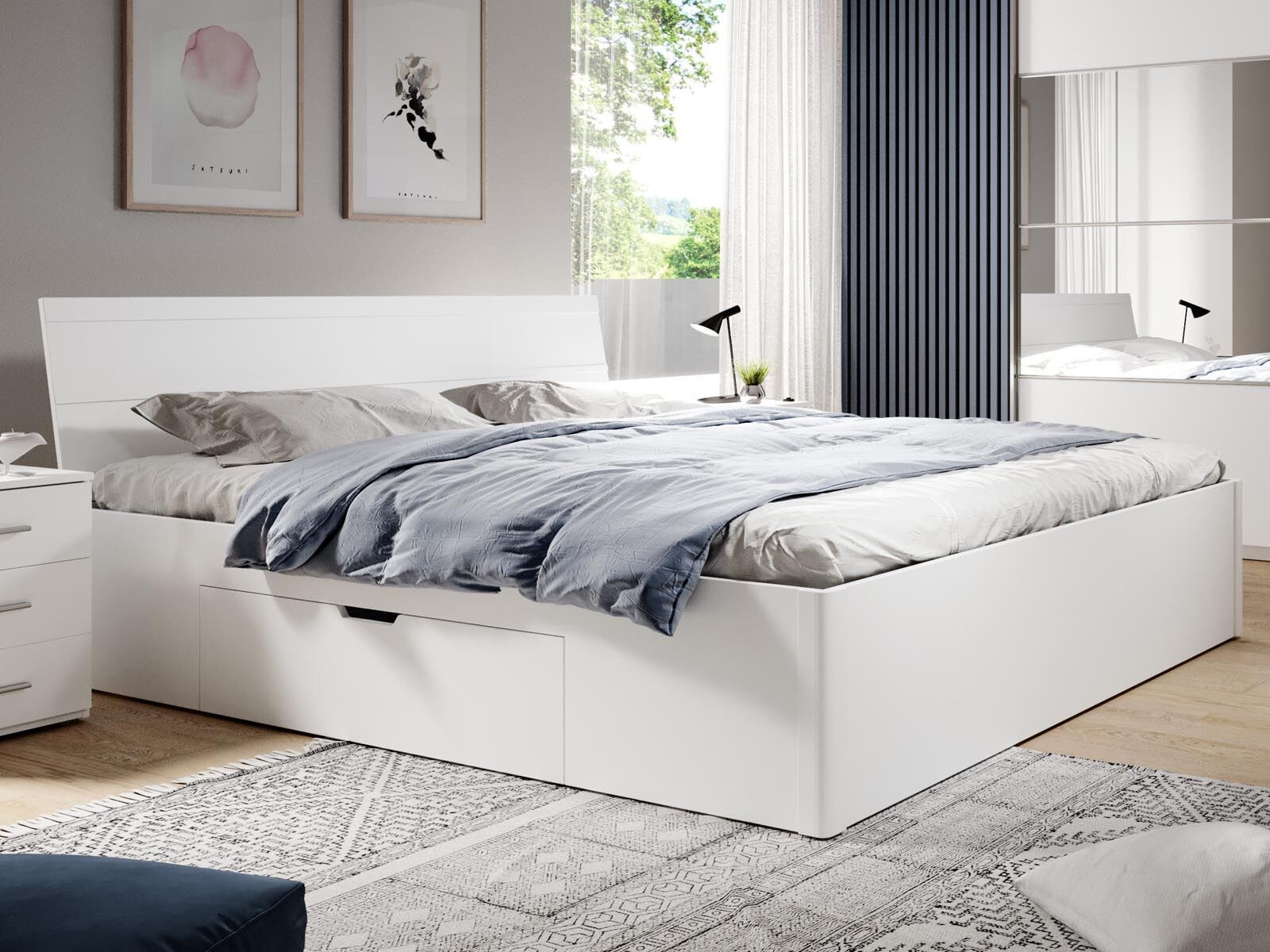 Tweepersoonsbed BETTY 160x200 cm met 2 lades wit