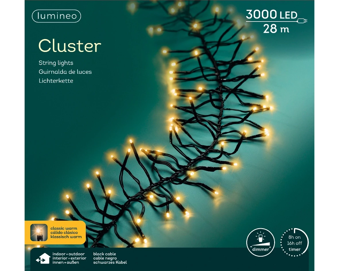 Lumineo led cluster 28m-3000led klassiek warm